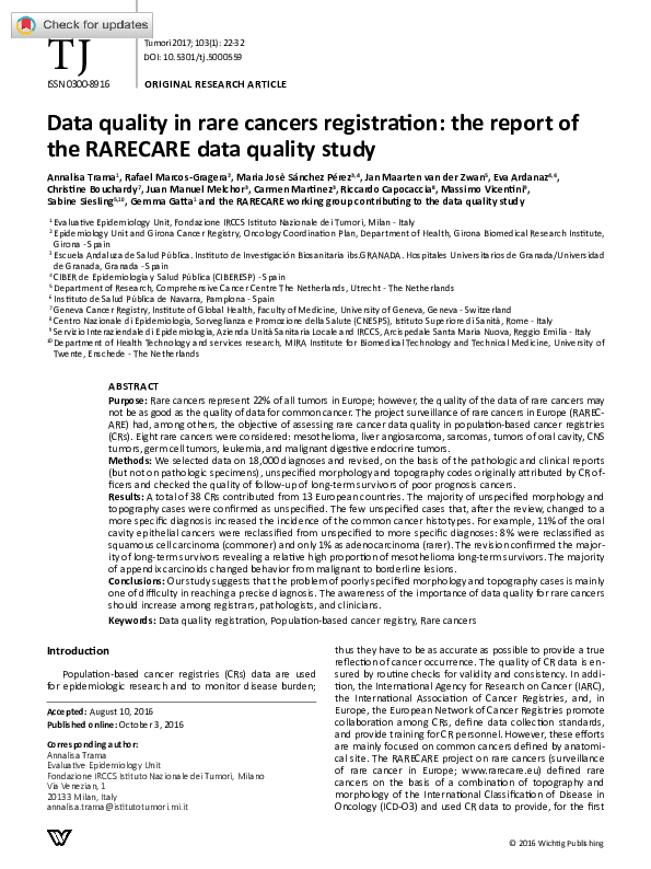 (PDF) Data quality in rare cancers registration: the report of the ...