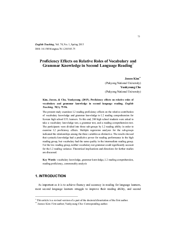 (PDF) Proficiency Effects on Relative Roles of Vocabulary and Grammar ...