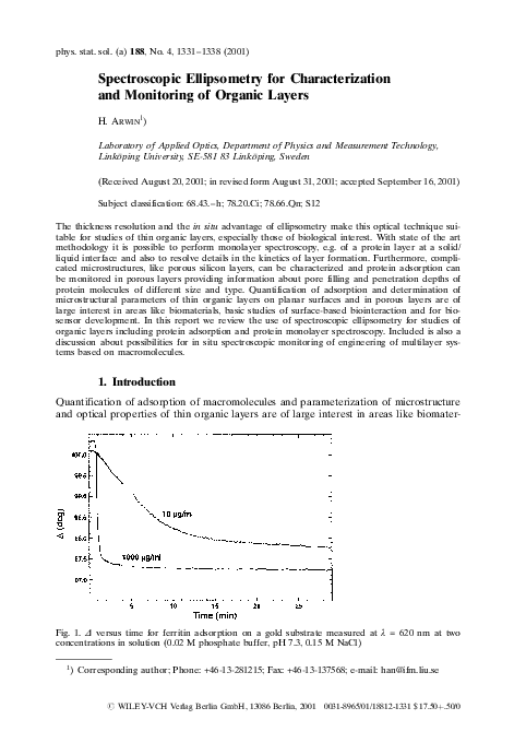 (PDF) Spectroscopic Ellipsometry for Characterization of Thin Films of ...