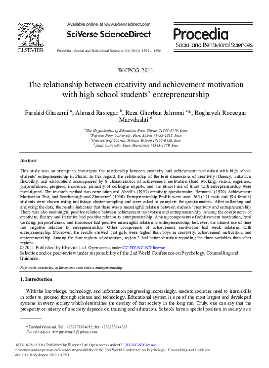 (PDF) The relationship between creativity and achievement motivation ...