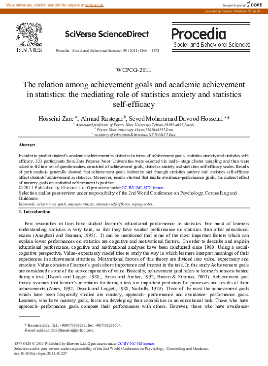 (PDF) The relation among achievement goals and academic achievement in ...