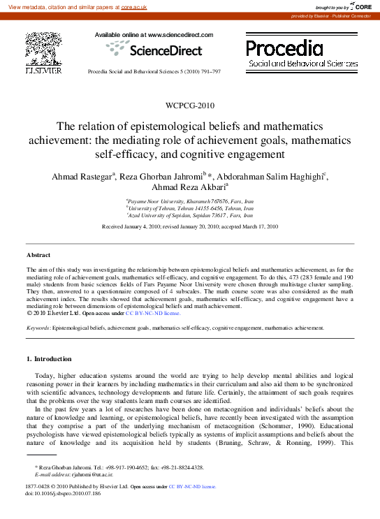 (PDF) The relation of epistemological beliefs and mathematics ...