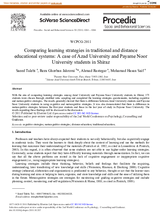 (PDF) Comparing learning strategies in traditional and distance ...
