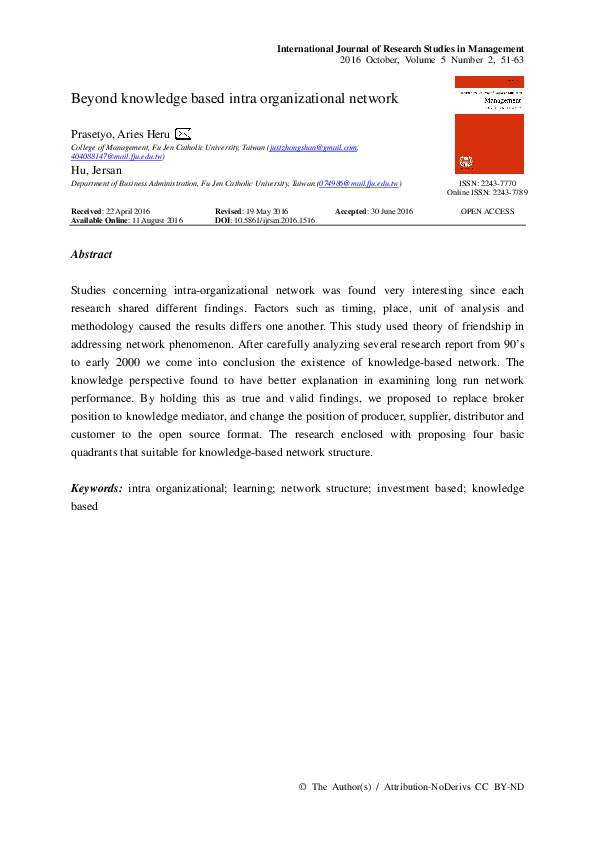 (PDF) Beyond knowledge based intra organizational network