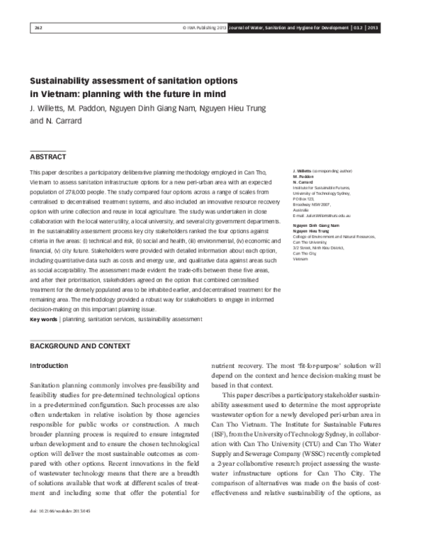(PDF) Sustainability assessment of sanitation options in Vietnam ...
