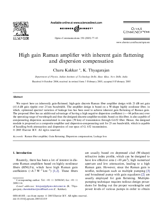 (PDF) High gain Raman amplifier with inherent gain flattening and ...