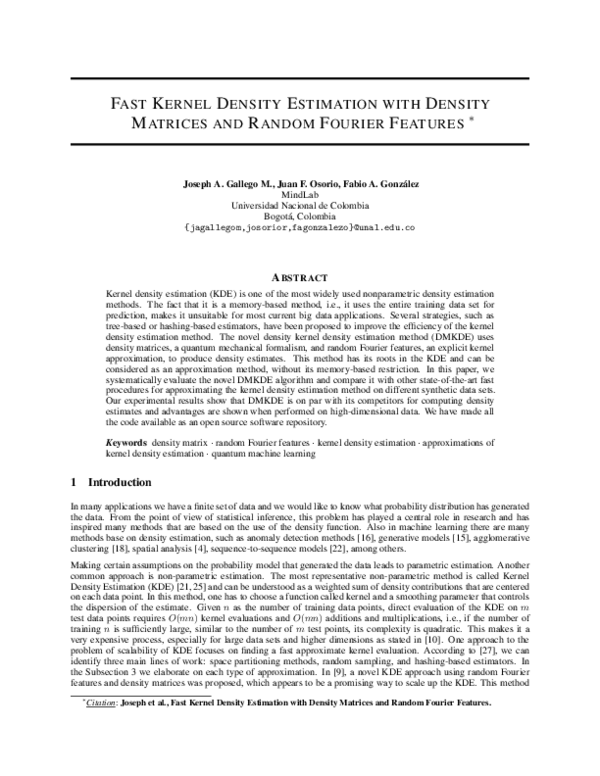 (PDF) FAST KERNEL DENSITY ESTIMATION WITH DENSITY MATRICES AND RANDOM ...