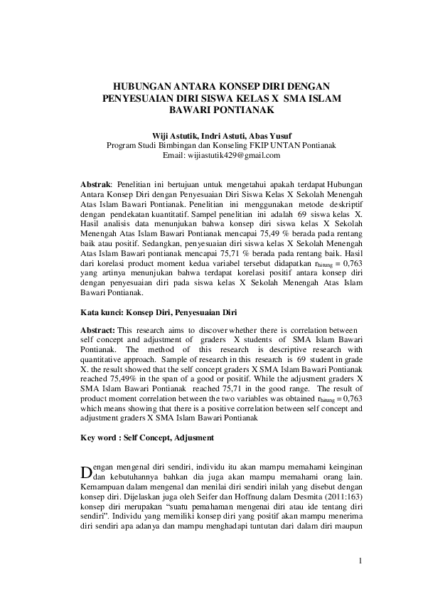 (PDF) Hubungan Antara Konsep Diri Dengan Penyesuaian Diri Siswa Kelas X