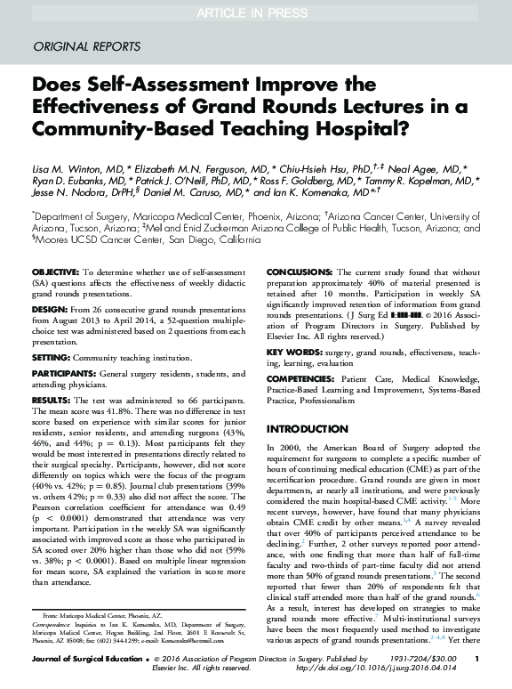 (PDF) Does Self-Assessment Improve the Effectiveness of Grand Rounds ...