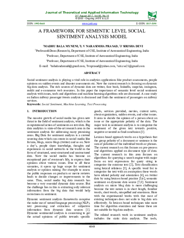 (PDF) A Framework for Sementic Level Social Sentiment Analysis Model
