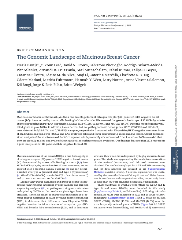 (PDF) The Genomic Landscape of Mucinous Breast Cancer