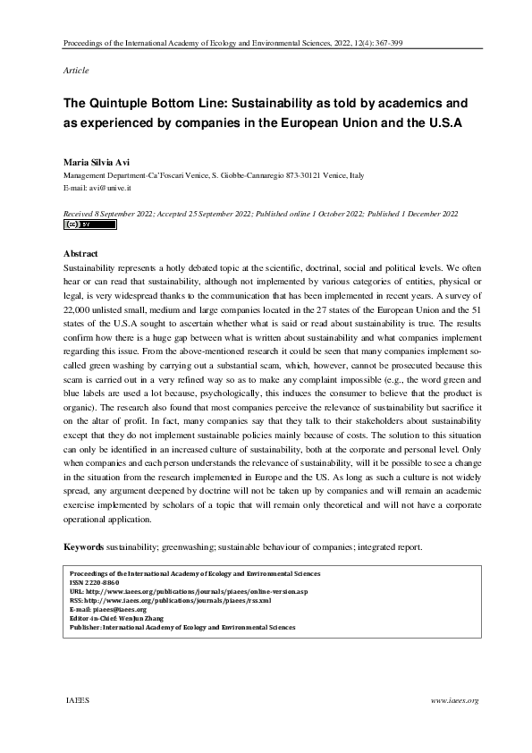 (PDF) The Quintuple Bottom Line: Sustainability as told by academics ...