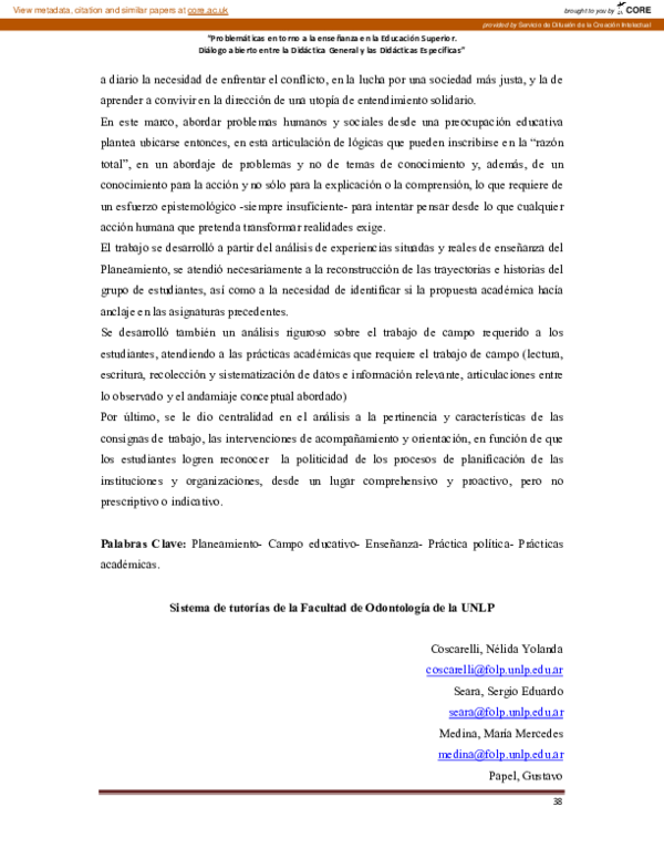 (PDF) Sistema de tutorías de la Facultad de Odontología de la UNLP