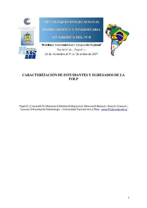 (PDF) Caracterízación De Estudiantes y Egresados De La Folp