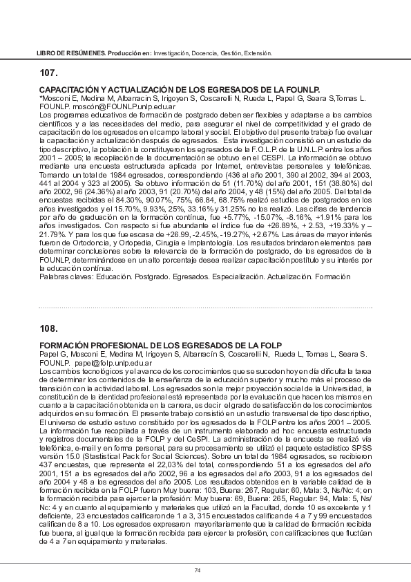 (PDF) Formación profesional de los egresados de la FOLP