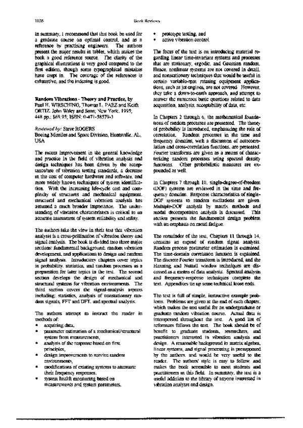 (PDF) Random vibrations — theory and practice steve rogers Academia.edu