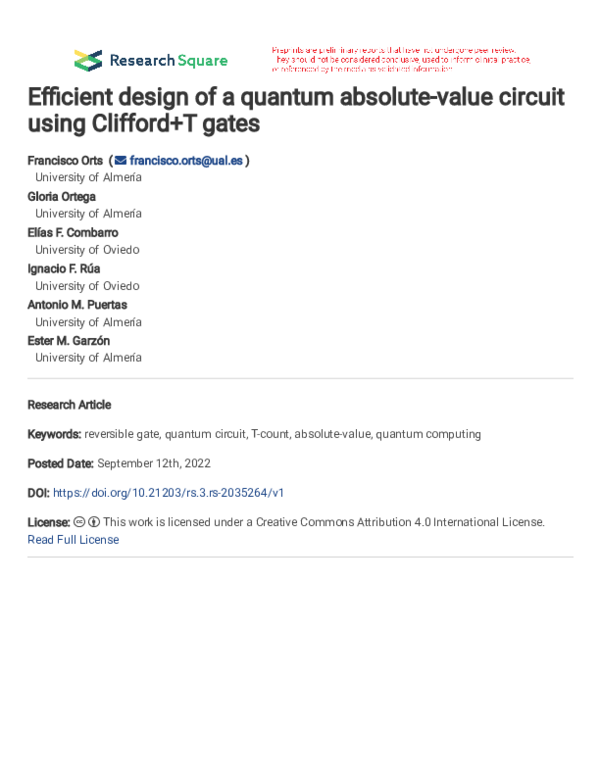 (PDF) Efficient design of a quantum absolute-value circuit using ...