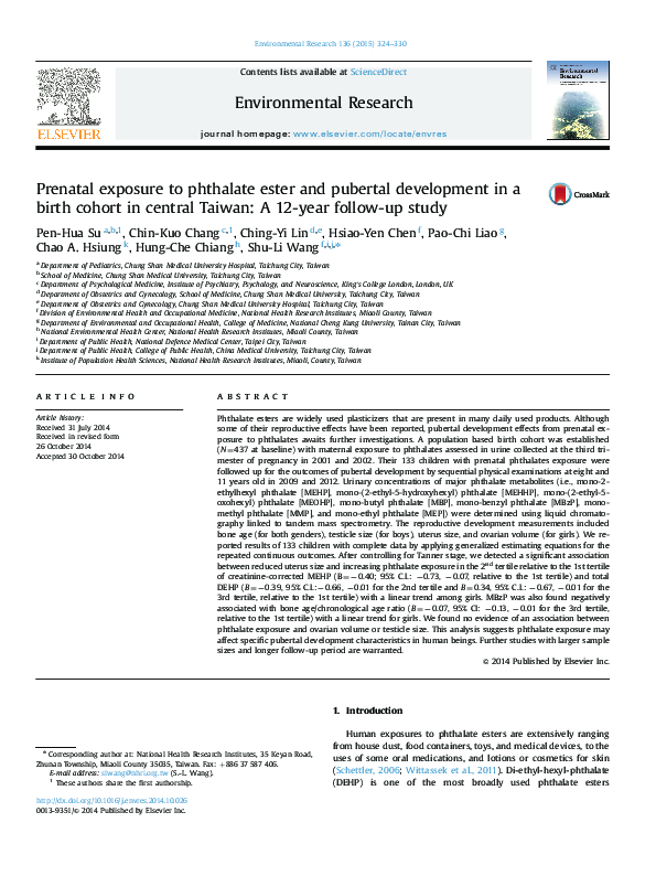 (PDF) Prenatal exposure to phthalate ester and pubertal development in ...