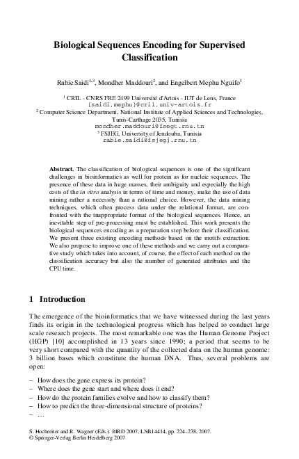 (PDF) Biological Sequences Encoding for Supervised Classification