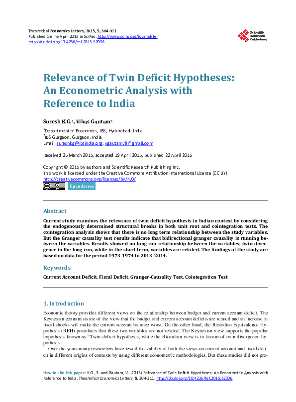 (PDF) Relevance of Twin Deficit Hypotheses: An Econometric Analysis ...