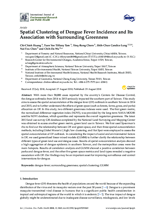 (PDF) Spatial Clustering of Dengue Fever Incidence and Its Association ...