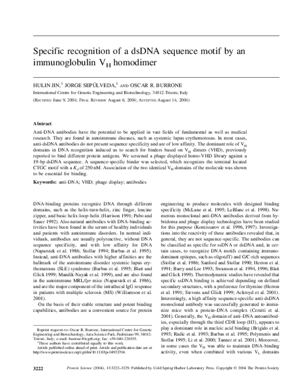 (PDF) Specific recognition of a dsDNA sequence motif by an ...