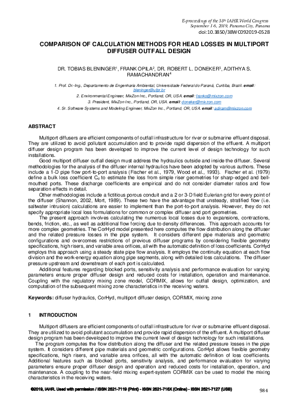 (PDF) Comparison of Calculation Methods for Head Losses in Multiport ...