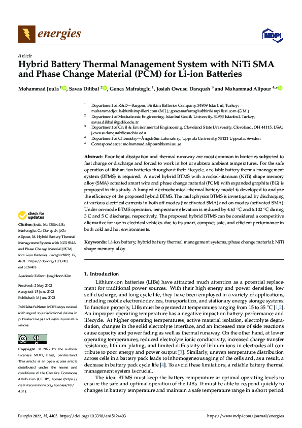 (PDF) Hybrid Battery Thermal Management System with NiTi SMA and Phase ...