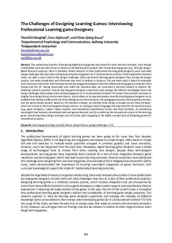 (PDF) The challenges of designing learning games: Interviewing ...