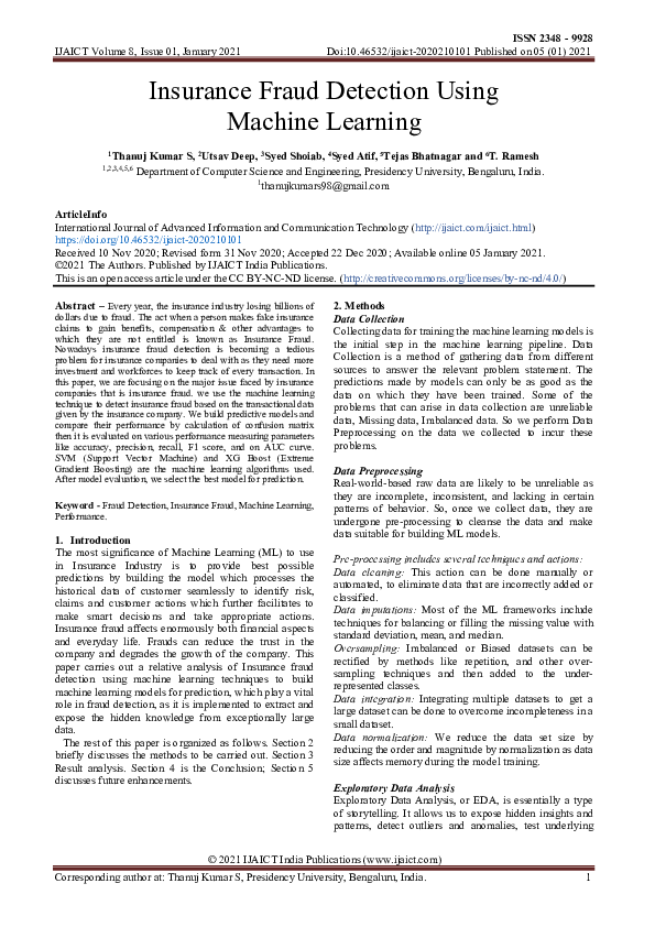 (PDF) Insurance Fraud Detection Using Machine Learning