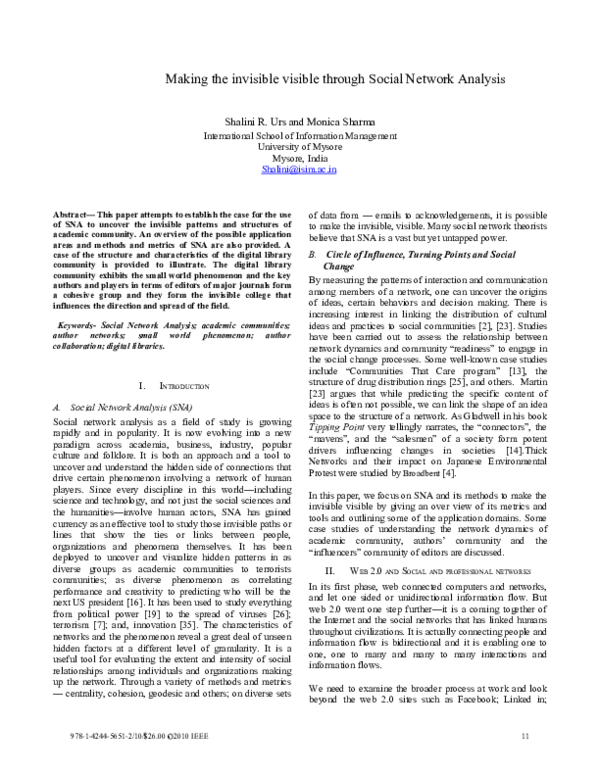 (PDF) Making the invisible visible through social network analysis ...