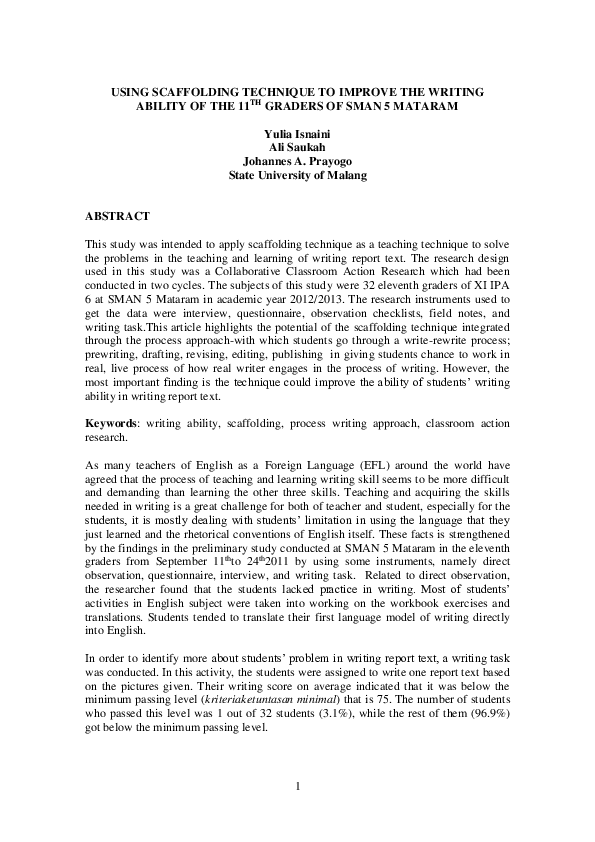 (PDF) Using Scaffolding Technique to Improve the Writing Ability of the ...