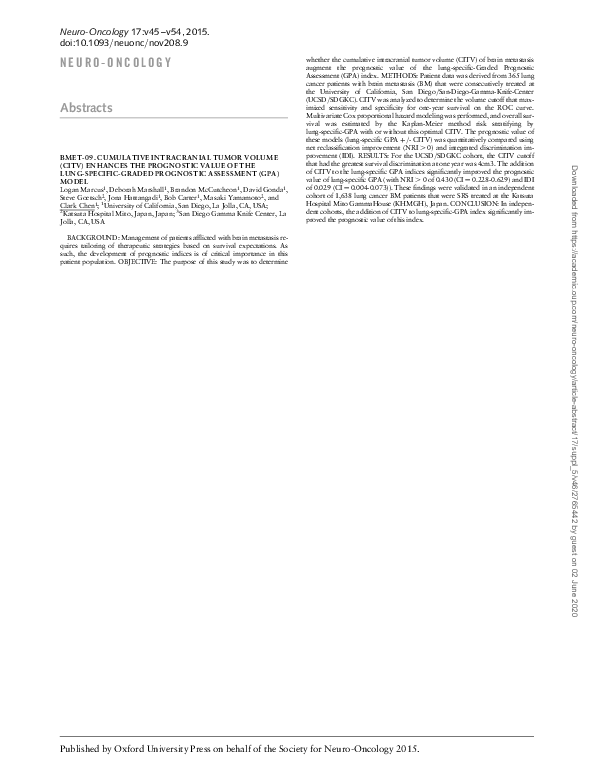 (PDF) BMET-09 * Cumulative Intracranial Tumor Volume (Citv) Enhances ...