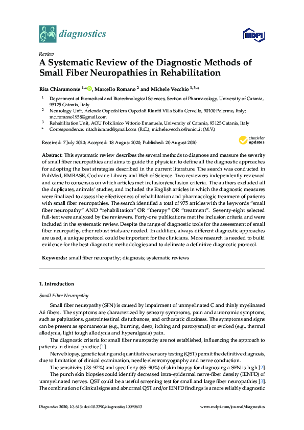 (PDF) A Systematic Review of the Diagnostic Methods of Small Fiber ...