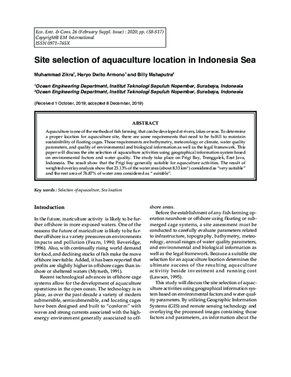 (PDF) Site selection of aquaculture location in Indonesia Sea