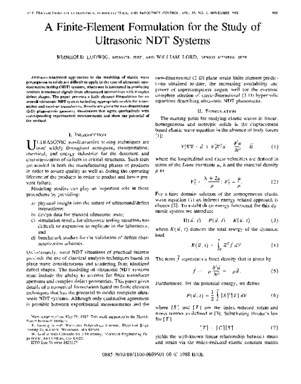 (PDF) A finite-element formulation for the study of ultrasonic NDT systems