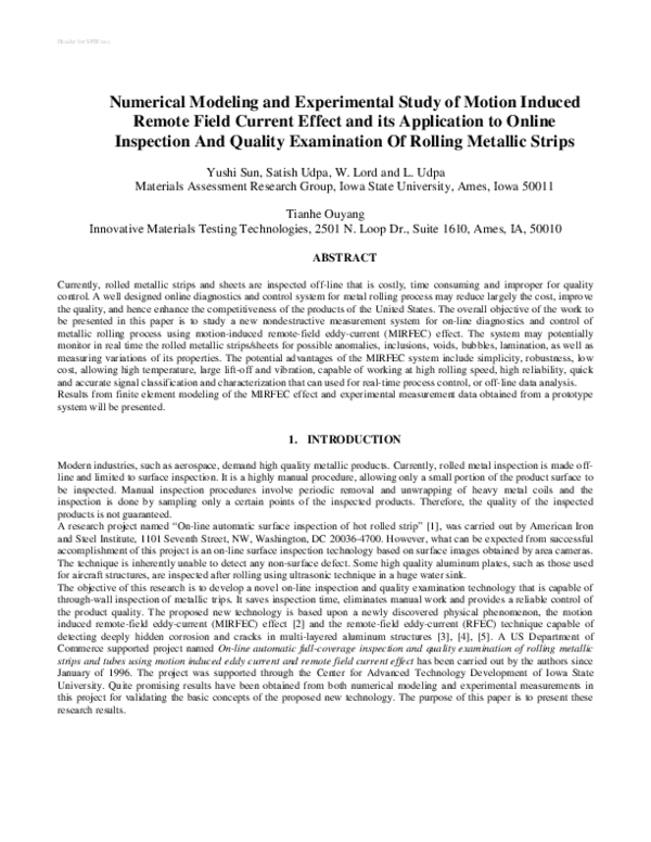 (PDF) Numerical modeling and experimental study of motion-induced ...