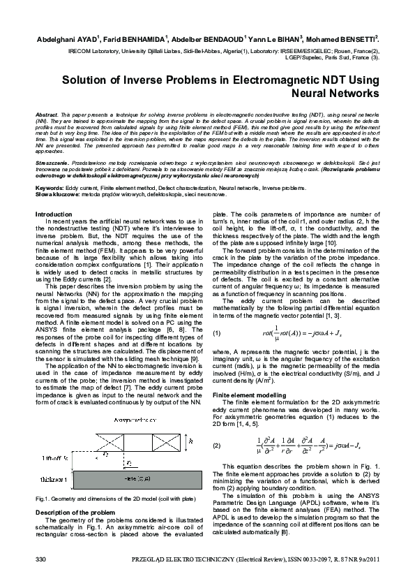 (PDF) Solution of inverse problems in electromagnetic NDE using finite ...