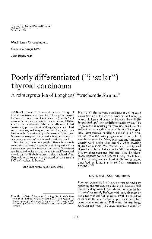 (PDF) Poorly differentiated “insular” thyroid carcinoma with solitary ...