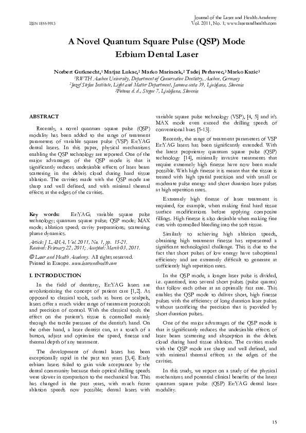 (PDF) A Novel Quantum Square Pulse (QSP) Mode Erbium Dental Laser