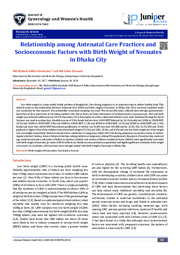 (PDF) Relationship among Antenatal Care Practices and Socioeconomic ...