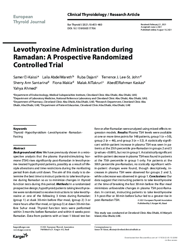 (PDF) Levothyroxine Administration during Ramadan: A Prospective ...