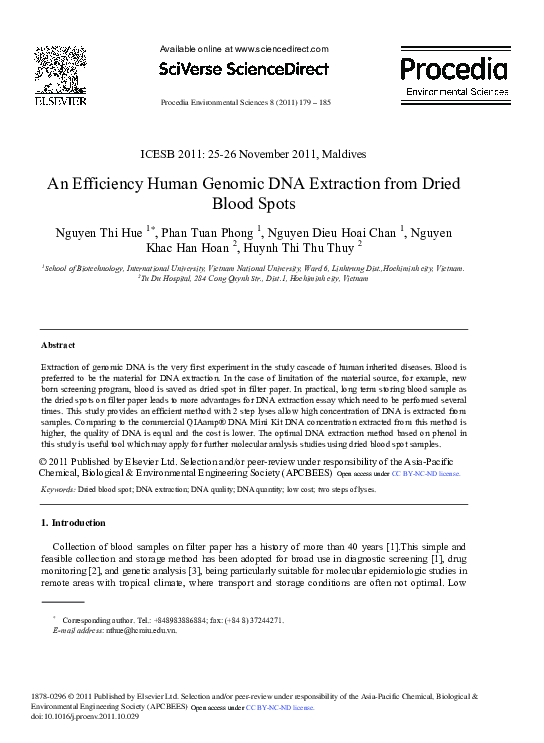 (PDF) An Efficiency Human Genomic DNA Extraction from Dried Blood Spots Phan Duy Phong