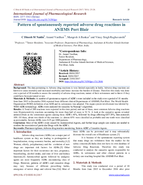 (PDF) Pattern of spontaneously reported adverse drug reactions in ...