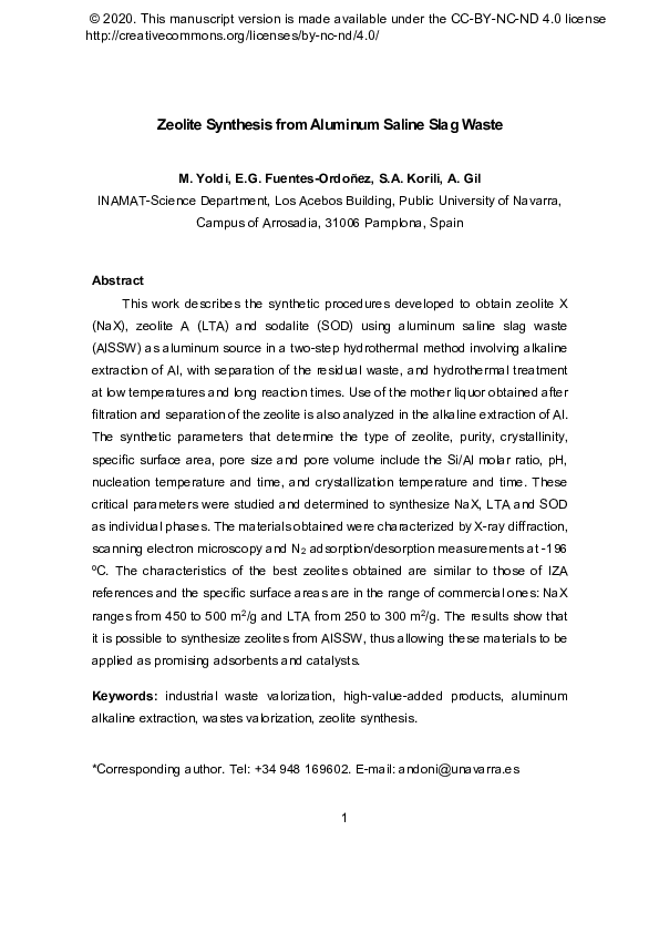 (PDF) Zeolite synthesis from aluminum saline slag waste