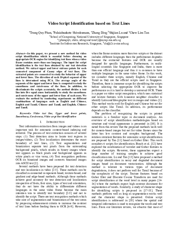 (PDF) Video Script Identification Based on Text Lines