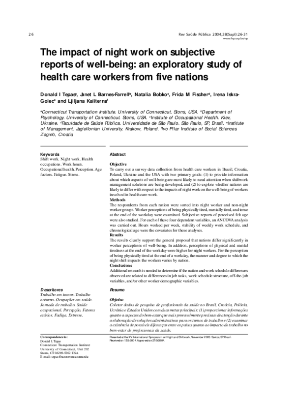 (PDF) The impact of night work on subjective reports of well-being: an ...