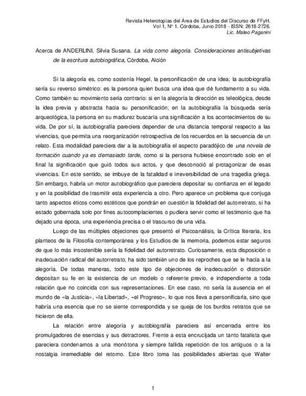 (PDF) La vida como alegoría