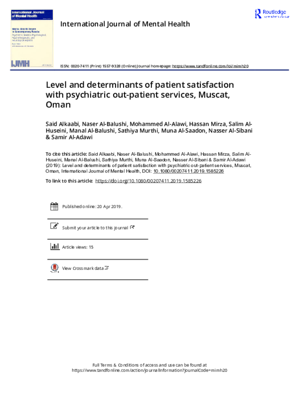 (PDF) Level and determinants of patient satisfaction with psychiatric ...