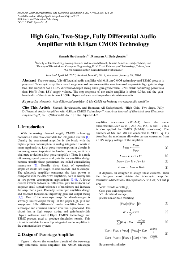 (PDF) High Gain, Two-Stage, Fully Differential Audio Amplifier with 0 ...